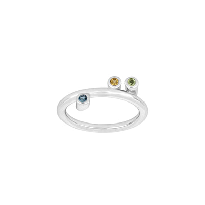 SHAPE Sølv rhod. ring peridot,citrin,London topaz